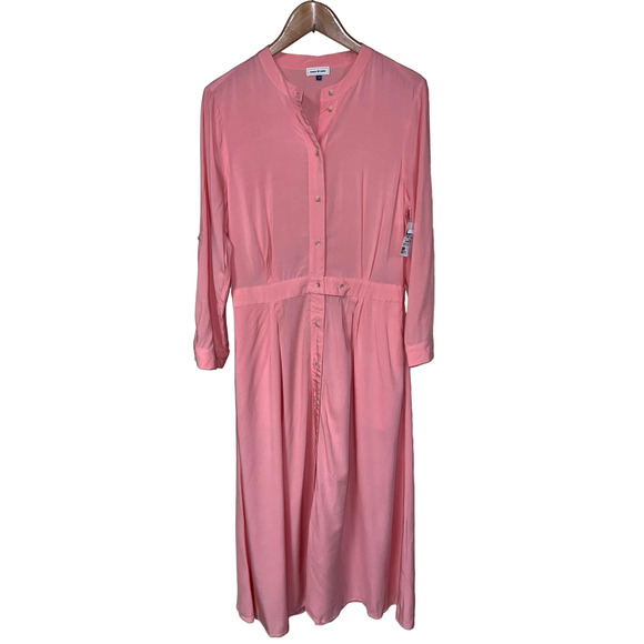 Peach Fuzz Midi SHIRT DRESS Size 12 Medium Faux Silk Button Fr Court & Rowe NEW - Picture 5 of 14